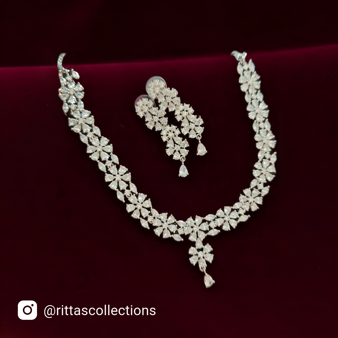 Elegant American Diamond Necklace with Earrings