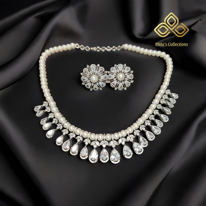 AD Pearl Necklace with Earrings