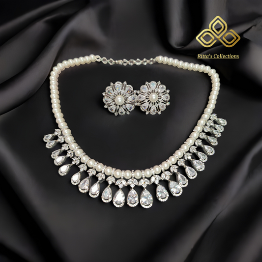 AD Pearl Necklace with Earrings