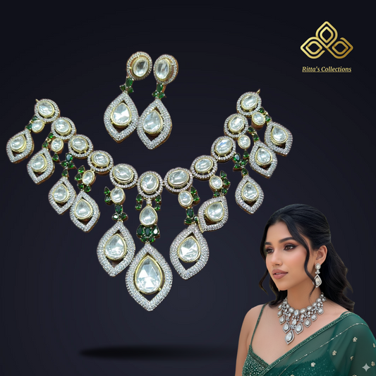 AD Kundan Necklace with Earrings