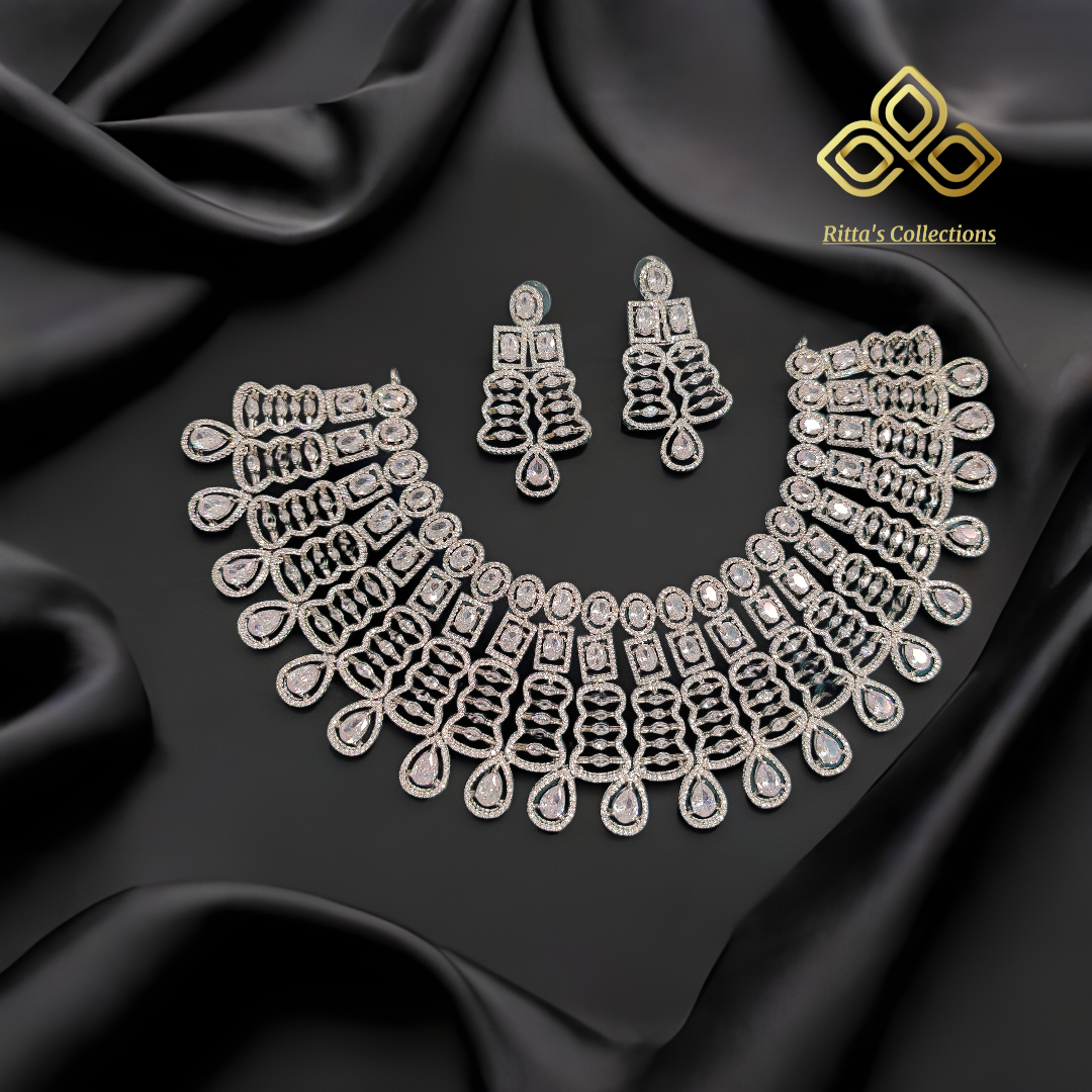 Ritta's Collections American Diamond Chokar Necklace with Earrings