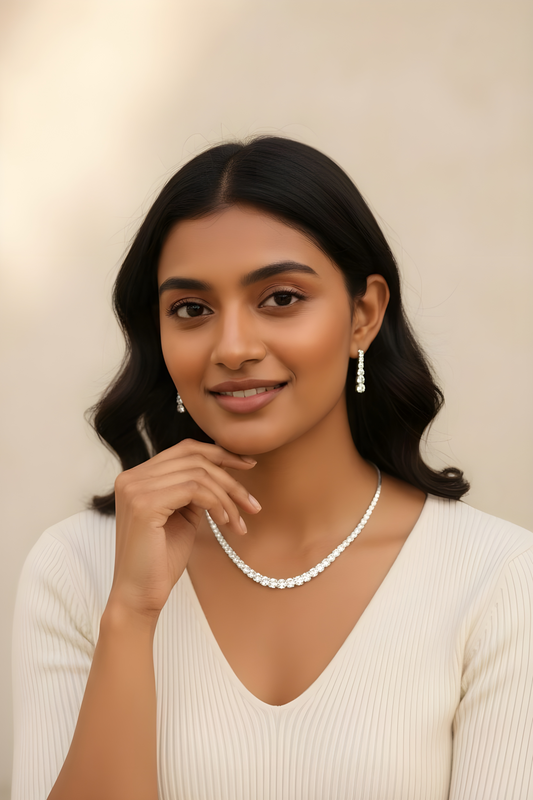 Ritta's Solitaire American Diamond Necklace with Earrings, A Must Buy, swipe for video