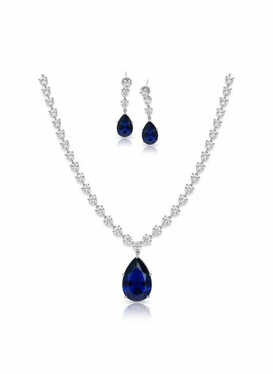 Blue Drop American Diamond Necklace with Earrings
