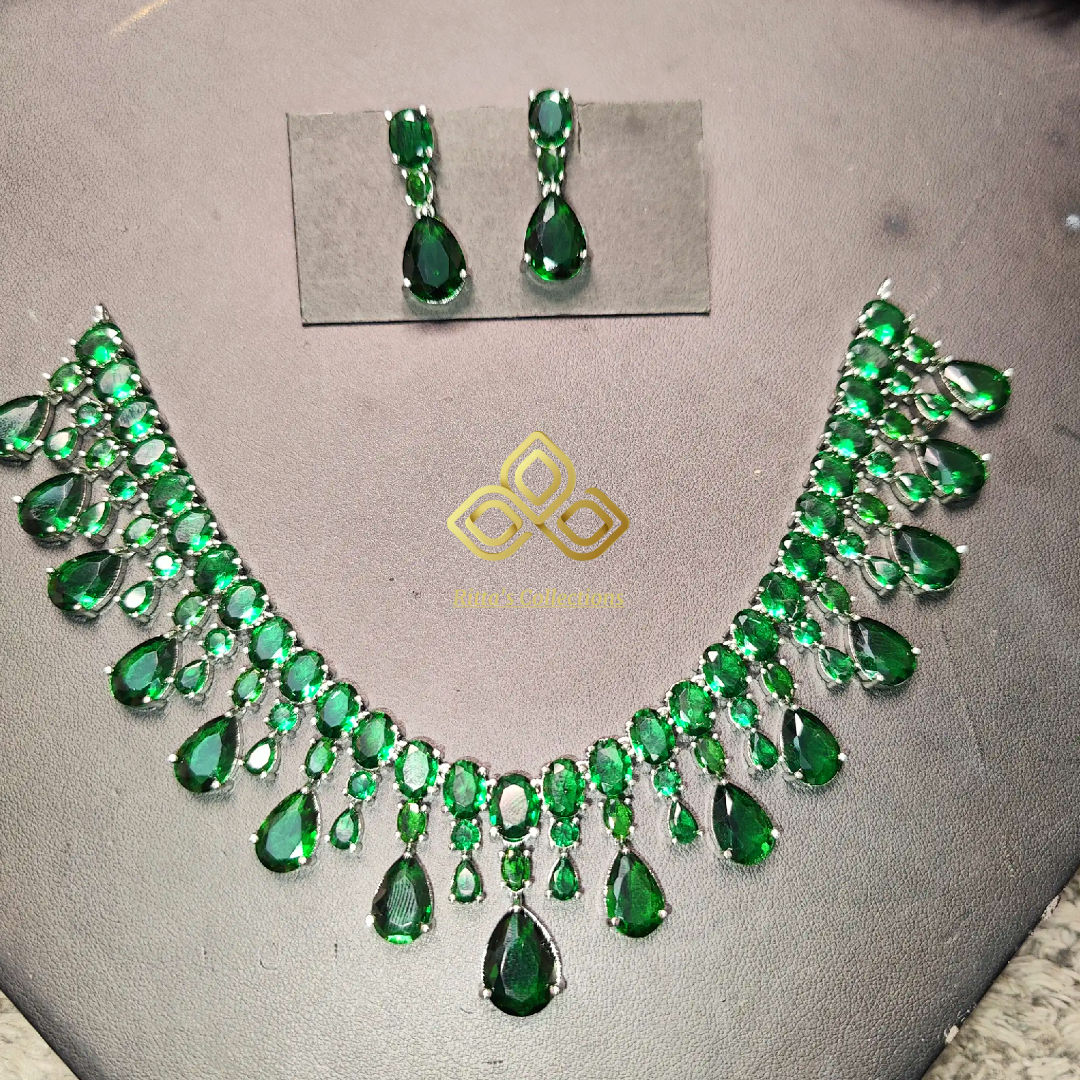 Emerald Green Necklace with Earrings, swipe for video