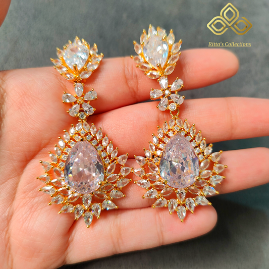 Gold Polish American Diamond Earrings, swipe for video