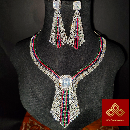 Premium AAA Quality American Diamond Necklace with Earrings