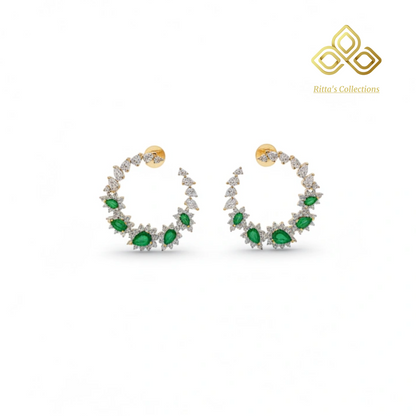 Emerald green stud earrings, gold polish