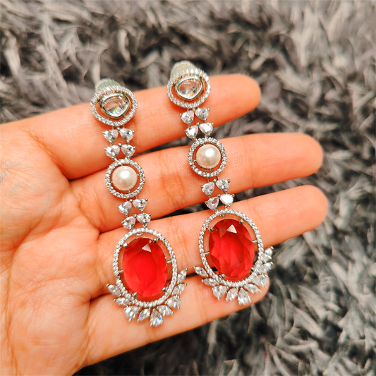 Red American Diamond Earrings