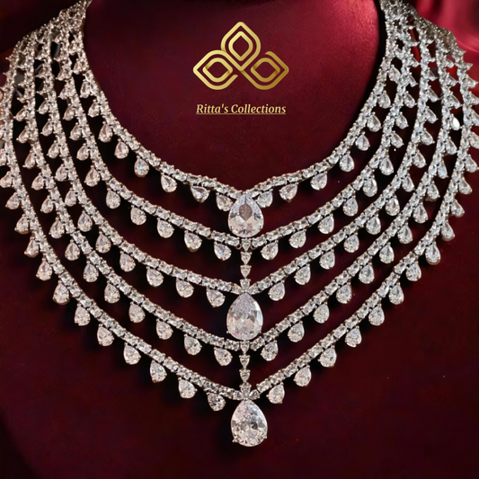 5 Layer American Diamond Necklace with earrings