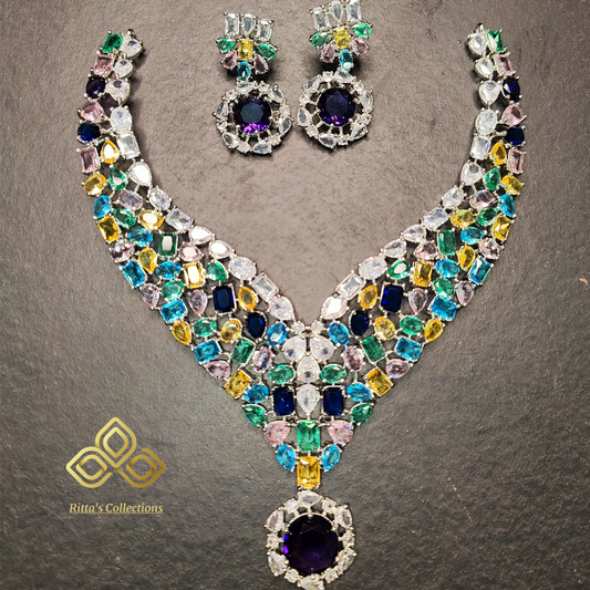 Multicolored Statement Necklace with Earrings