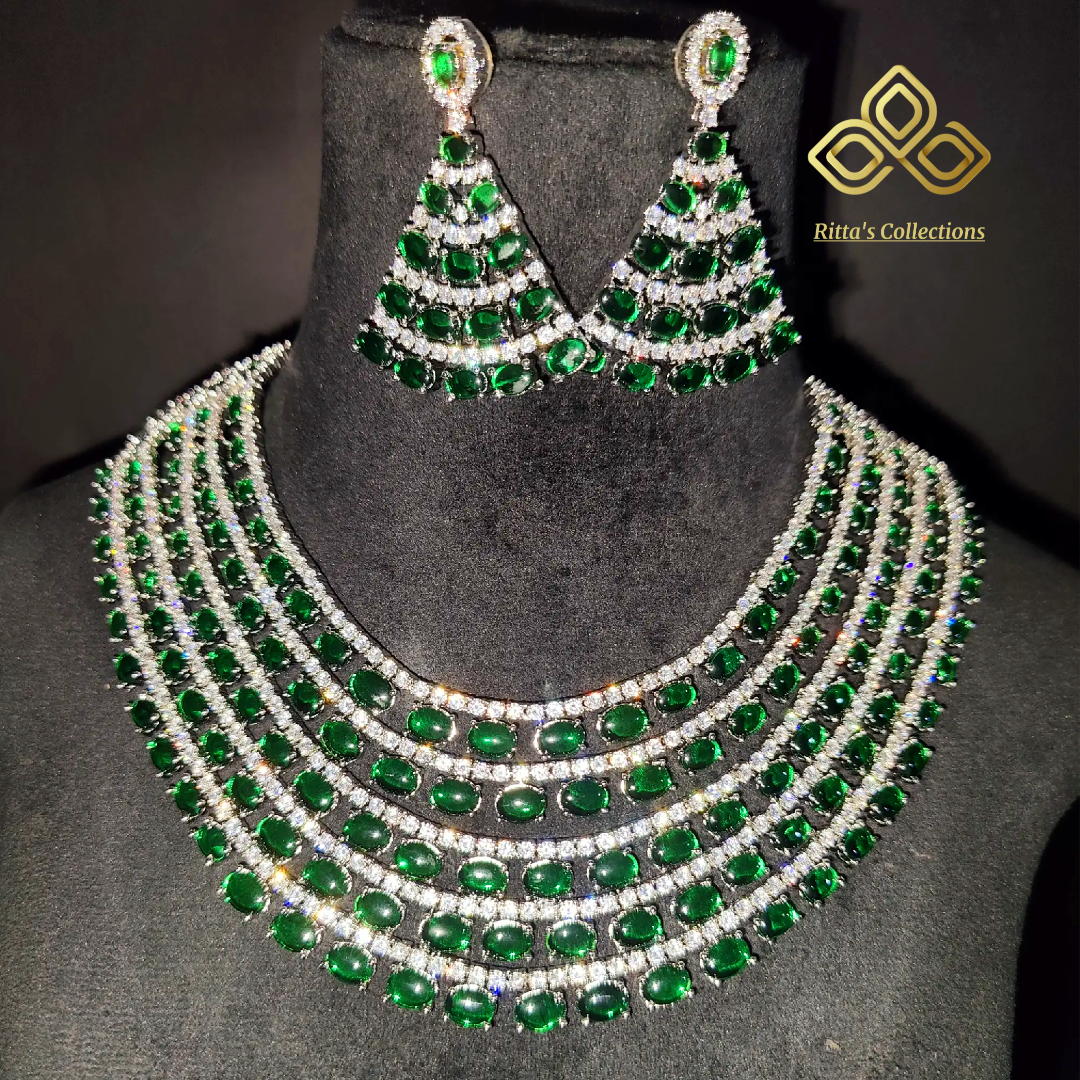 5 Layer Emerald Green AD Necklace