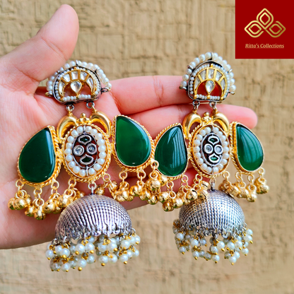 German Silver Jhumka, Dual Tone