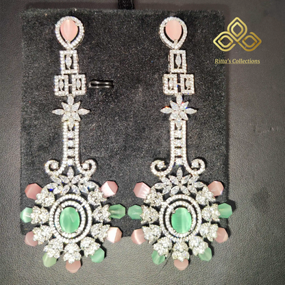 Ritta's EarLuxe Baby Pink & Mint Green American Diamond Earrings