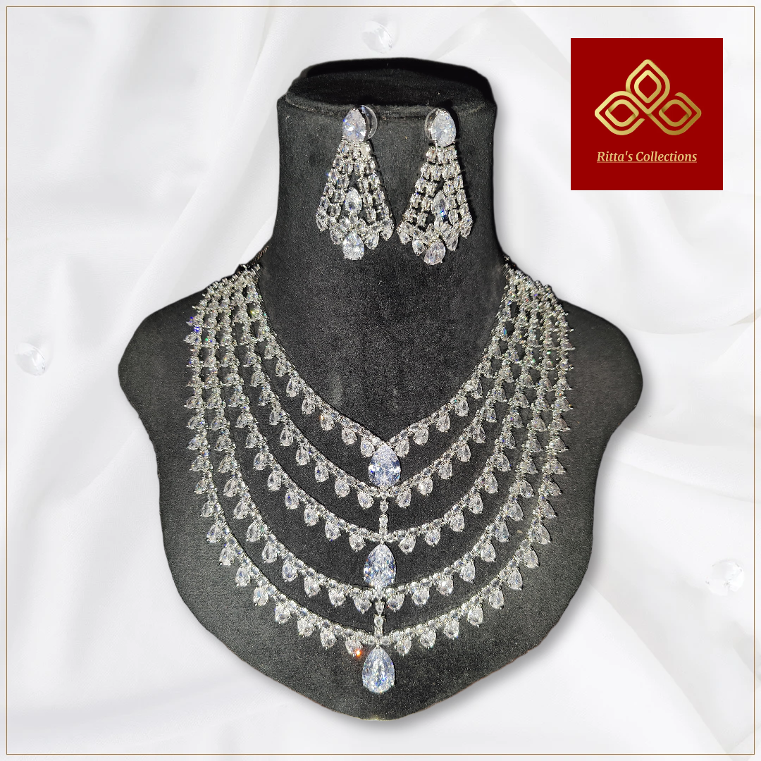5 Layer American Diamond Necklace with earrings