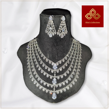 5 Layer American Diamond Necklace with earrings