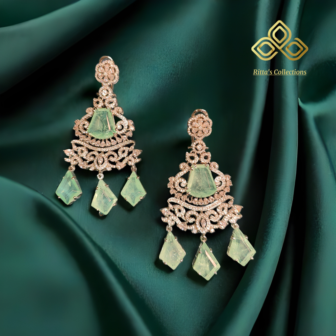 Ice Green / Mint Green Doublet American Diamond Earrings