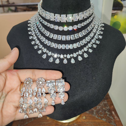 Ritta's Collection's Combo of 2 American Diamond Necklace Set, Chokar + 4 layer necklace Set