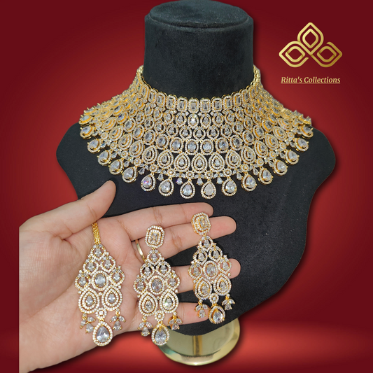 Ritta's Collections, Premium Golden Polish Bridal Chokar with Earrings and Maangtikka, Swipe for video