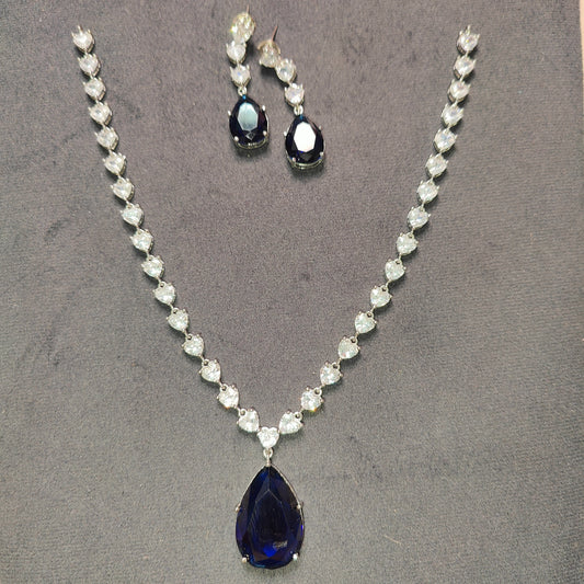 Blue Drop American Diamond Necklace with Earrings