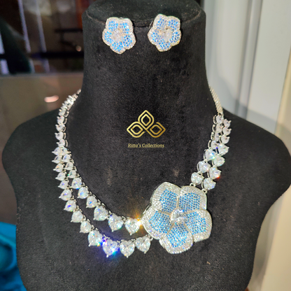 Neeta Ambani Inspired Jewellery, Side flower brooch Necklace with stud earrings