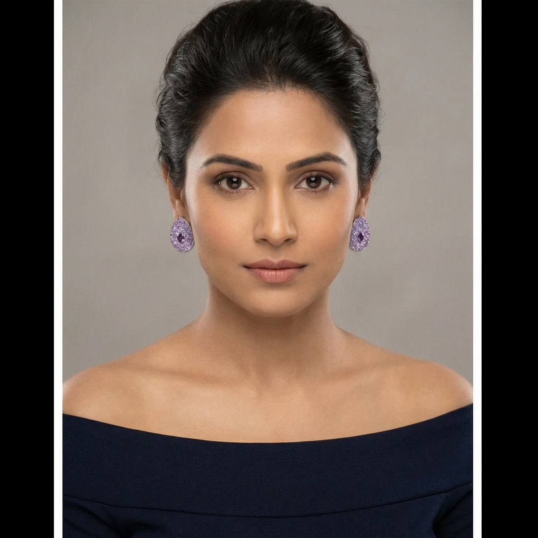 Purple Lavender American Diamond Studs Earrings with Invincible Setting