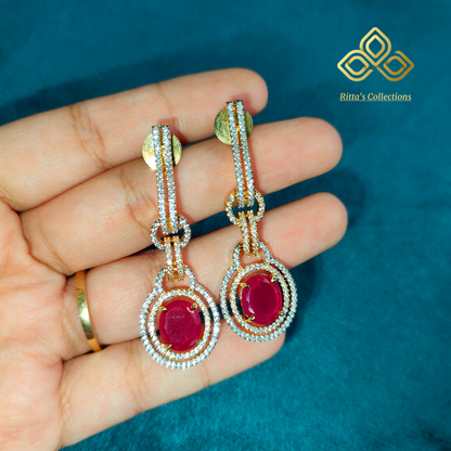 Ritta's EarLuxe Golden Polish Ruby Pink Earrings (Ganga Jamuna 2 tone Polish)