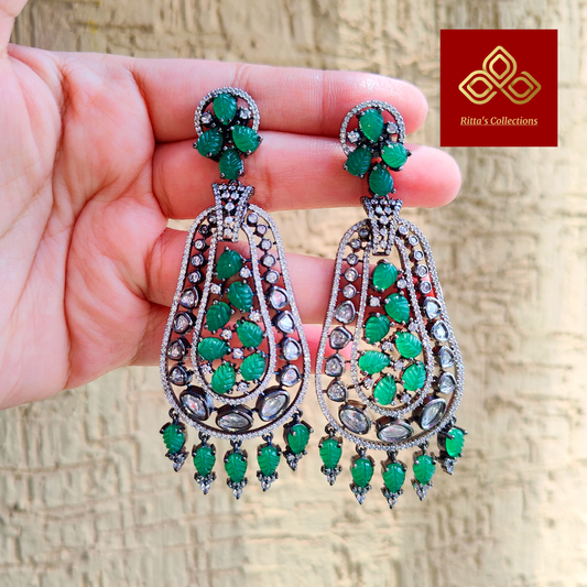 Victorian Polish Green AD Earrings