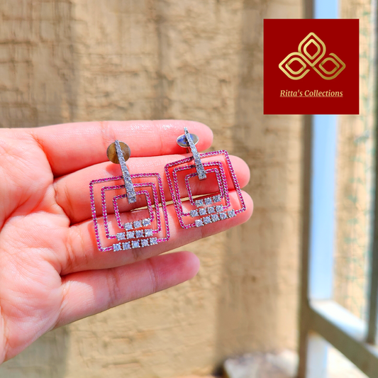 Ruby Pink American Diamond Earrings