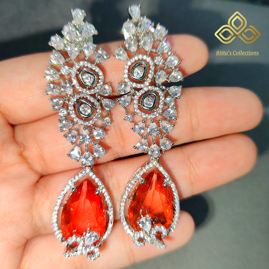 Orange American Diamond Earrings