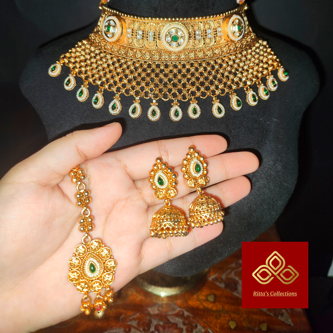 Rajwadi Choker with Earrings & Maangtikka