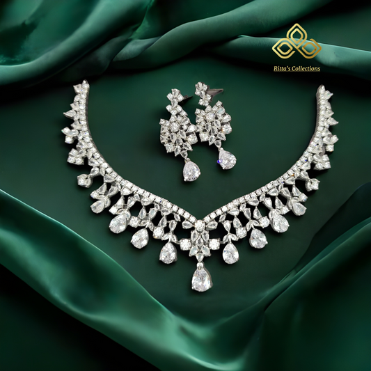 Sweetheart American Diamond Necklace with Earrings