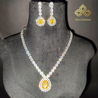 Yellow American Diamond  Necklace with Earrings