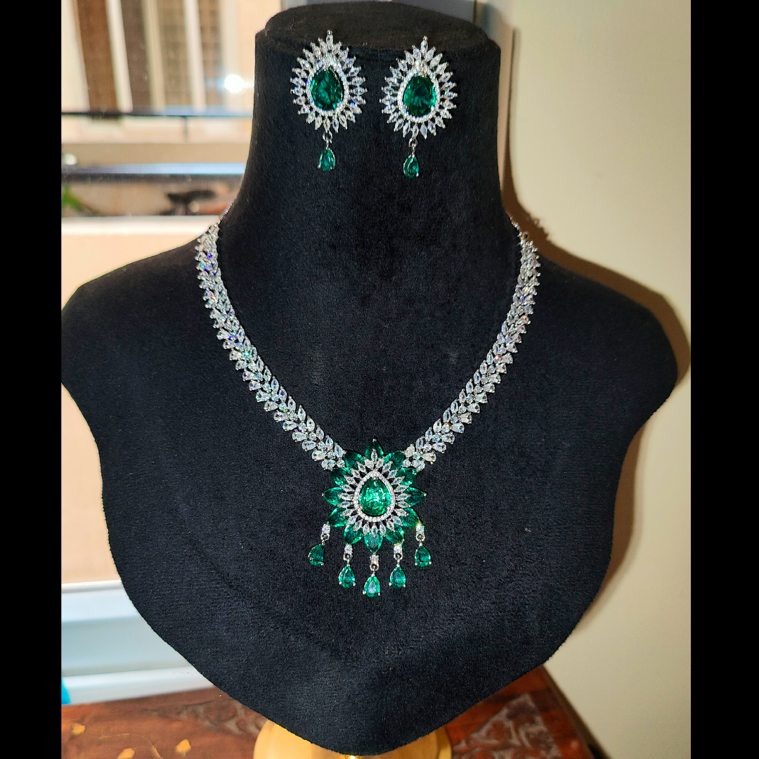 Rama Green American Diamond Necklace with Earrings