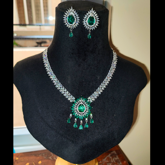 Rama Green American Diamond Necklace with Earrings