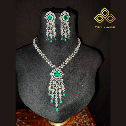 Rama Green American Diamond Necklace with Earrings