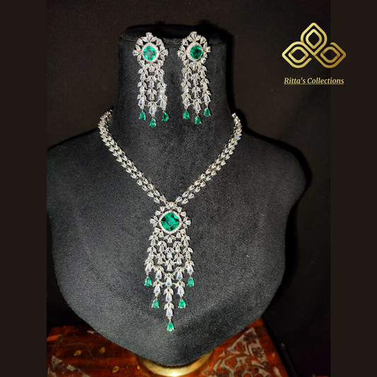 Rama Green American Diamond Necklace with Earrings