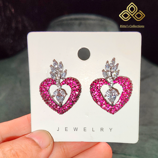 Ritta's EarLuxe Ruby Pink Neno Setting American Diamond Stud Earrings