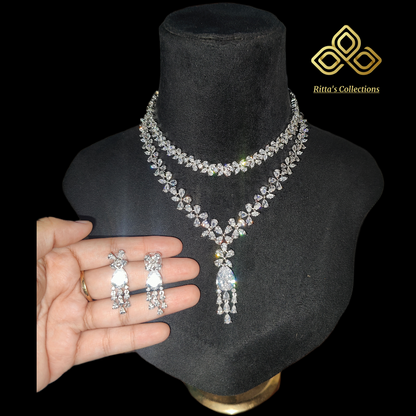 Ritta's Collections Combo Of 2 Necklaces, AAA Quality American Diamonds with Rhodium Plated