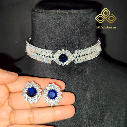 Blue American Diamond Chokar with Earrings