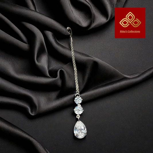 Silver Polish AAA Quality American Diamond Maangtikka, Silver Polish