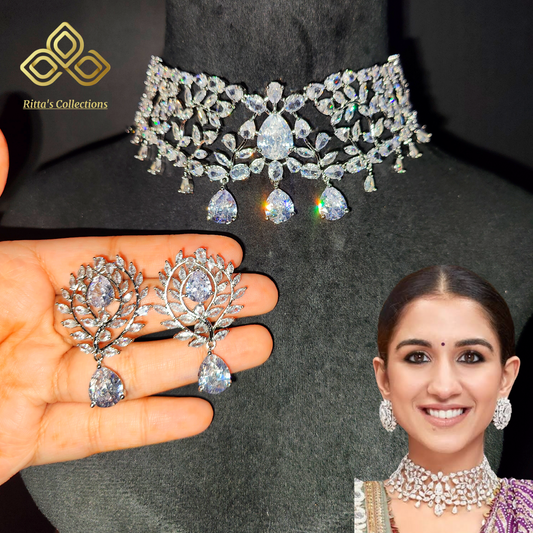 Radhika Merchant Inspired American Diamond Chokar With Earrings