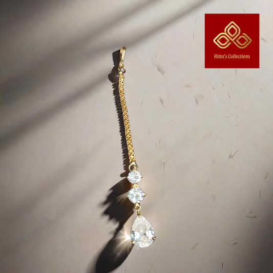 Golden Polish AAA Quality American Diamond Maangtikka