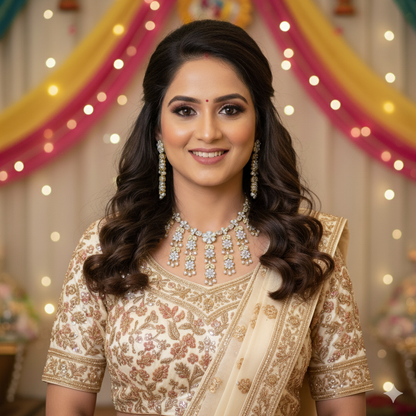 Ivory Favourite, Dual Tone Ganga Jamuna Polish American Diamond Necklace with Earrings