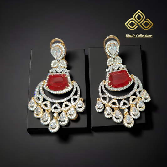 Ritta's EarLuxe Ruby Pink American Diamond Earrings with High Gold Polish, swipe for video