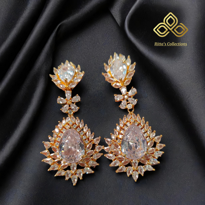 Gold Polish American Diamond Earrings, swipe for video