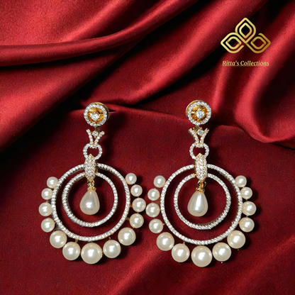 AD Pearls Earrings with Golden Polish