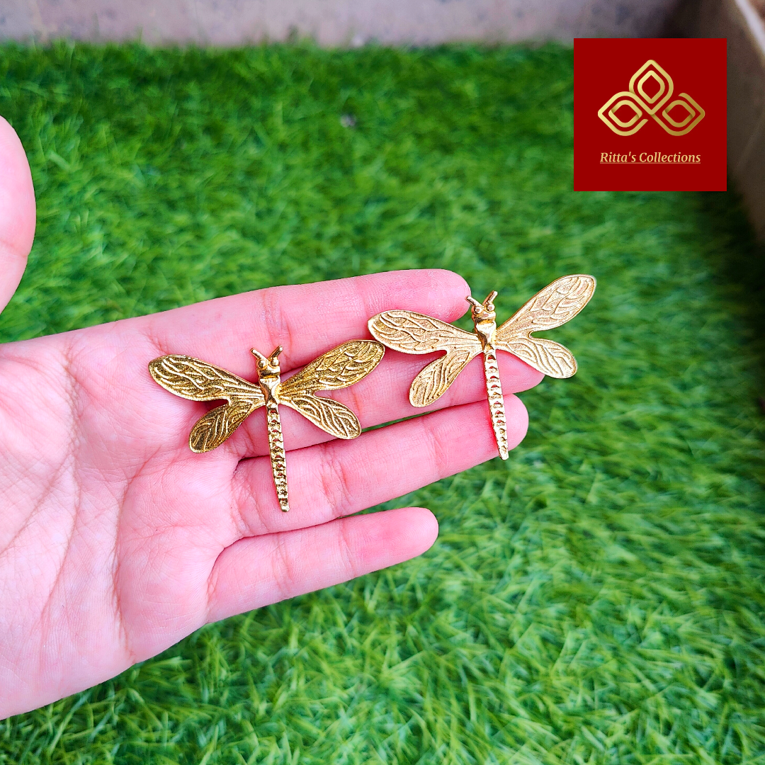 Dragon Fly Golden Brass Studs Earrings
