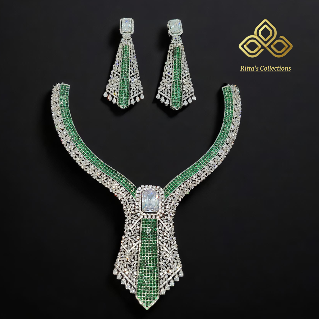 Exclusive Statement American Diamond Necklace with Earrings