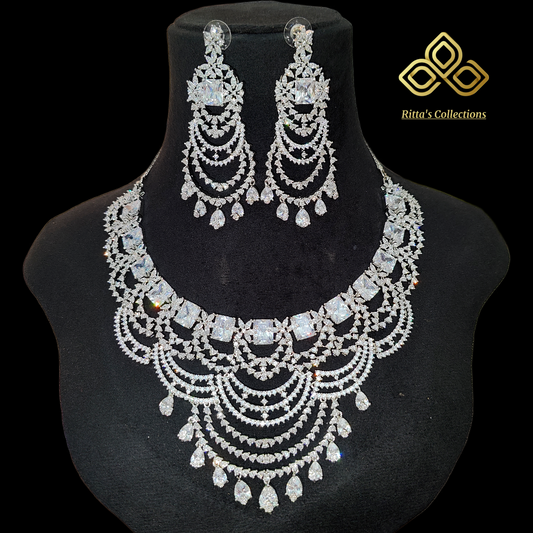 Ritta's Collections Brides Exclusive American Diamond Necklace with Earrings