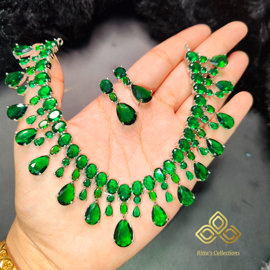Emerald Green Necklace with Earrings, swipe for video